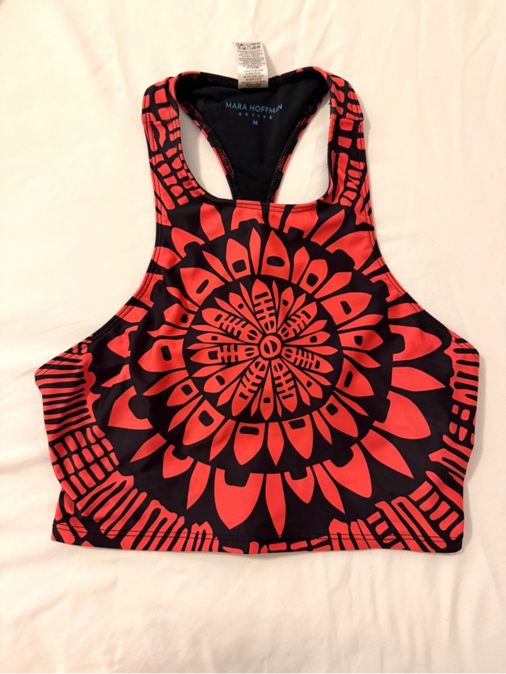 Mara Hoffman Black & Red Abstract Racerback Sports Bra